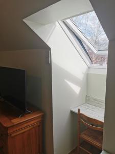 a room with a skylight and a tv and a chair at Chopin 