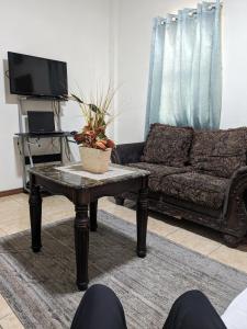 a living room with a couch and a coffee table at Bed and breakfast in Georgetown