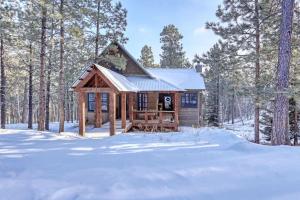 a log cabin in the woods in the snow at Gold Rush Lodge in Lead