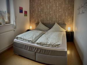 een bed in een slaapkamer met 2 kussens erop bij Holiday apartment Resch in Perlesreut