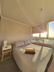 een slaapkamer met een groot bed en een raam bij Apart Total Temuco Centro in Temuco