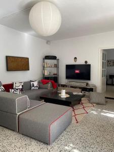 a living room with a couch and a tv at Chez Chichi in Sicca Veneria