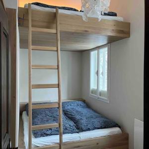 a bunk bed with a ladder in a room at Jugendstiljuwel in Bad Gastein in Bad Gastein