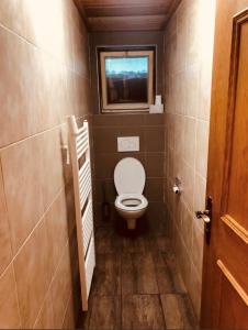 a small bathroom with a toilet and a window at RIEDER`s Ferienhaus in Ried im Zillertal