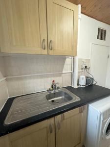 encimera de cocina con fregadero y microondas en 1 bedroom flat in Whitechapel, London en Londres