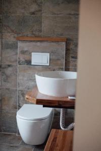 a bathroom with a sink and a toilet at Voskopoje in Korçë