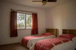 1 dormitorio con 2 camas y ventana en Cabaña Finca Lujan en Ciudad Lujan de Cuyo