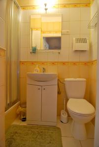 波東耶的住宿－Domek Leśny，一间带卫生间、水槽和镜子的浴室
