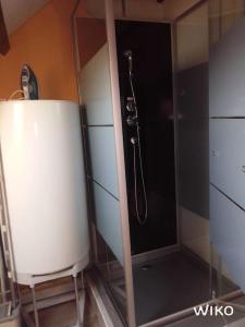 um chuveiro com uma porta de vidro na casa de banho em paisible T2 , 39m², mansardé em Saint-Nazaire