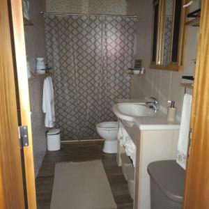 a bathroom with a sink and a toilet at Casa Do Salgueiro in Calheta