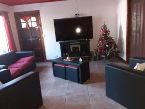 een woonkamer met een kerstboom en een televisie bij Villa Gri in Camet
