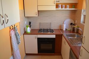 a small kitchen with a stove and a sink at Apartment Meli in Sesvete