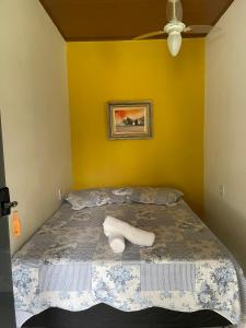 馬卡埃的住宿－Espaço Rústico，一间卧室配有一张黄色墙壁的床