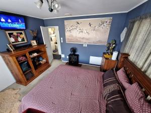 Haywardsにあるrooms with a viewのベッドルーム(ベッド1台、薄型テレビ付)