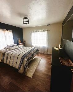 a bedroom with a large bed and two windows at mary jane room in Miami