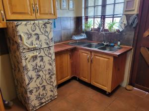 a kitchen with a refrigerator and a sink at Home on a Hill Accommodation in Tzaneen