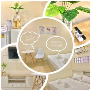 een kamer met een bed en een tafel en een kamer met een avisor bij ทีเคอพาร์ทเม้นท์ สงขลา in Ban Nam Krachai