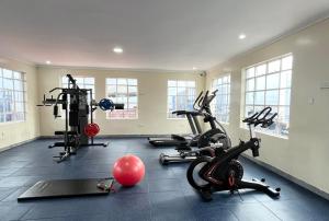 a gym with several treadmills and exercise bikes at Naka Executive Suites With Balcony, Amazing Lake Nakuru View, GYM in Nakuru