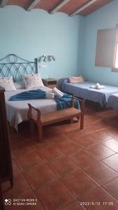 a room with two beds and a projection screen at Mas del Tancat in Amposta