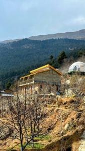 a house on top of a hill with trees at FAYUL RETREAT - India Highest Glamp and EcoLuxury Stay in Kalpa