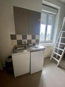 een kleine keuken met een wastafel en een ladder bij Descamps in Rouen