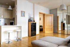 里加Old City Harmony Apartment的客厅里有一张沙发和一个厨房 更多9张照片