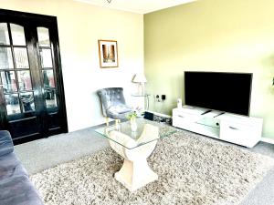 a living room with a tv and a chair at Stunning Gem detached with drive in High Hazels