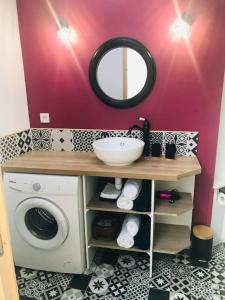 a bathroom with a sink and a washing machine at Le franc 1949 in Toussaint