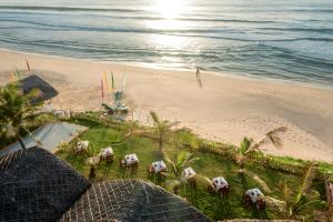 an aerial view of a beach and the ocean at Sea Lion Beach Resort Mui Ne in Mui Ne