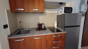 a small kitchen with a sink and a refrigerator at Pitagora in Pavia