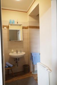 a bathroom with a sink and a mirror at Arena Apartments in Graz +52 photos
