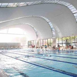 a large swimming pool with people in it at Sydney city meets village living in Sydney