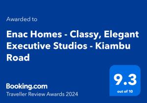 Certifikát, hodnocení, plakát nebo jiný dokument vystavený v ubytování Enac Homes - Decorous, Classy & Elegant Executive Studios - Kiambu Road