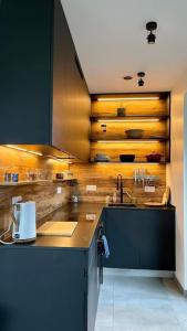a kitchen with a sink and a counter top at Beautiful High Standard Apartment in Luxembourg