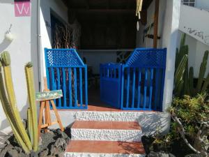 GuatizaにあるApartamento Kokozun 28のサボテン付きのポーチに青い椅子2脚