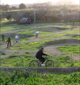 un grupo de personas montando bicicletas en un campo en Agri B&B Terre Joniche, en Isola di Capo Rizzuto