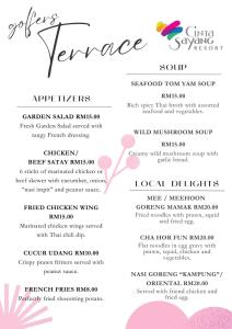 a pink and white menu for a restaurant at Cinta Sayang-Sky Residence in Sungai Petani