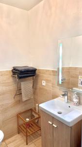 ein Bad mit einem Waschbecken und einem Spiegel in der Unterkunft Monroe's studio at the heart of Cannes and beaches in Cannes