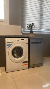 una lavatrice con una pianta sopra di Unique1 - Private Lux city apartment a Heraklion