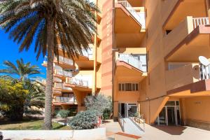 een gebouw met een palmboom ervoor bij Loft a orillas del Mar Mediterráneo in La Manga del Mar Menor