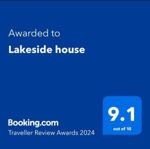 Certifikát, hodnocení, plakát nebo jiný dokument vystavený v ubytování Lakeside house