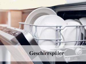 a dish drying rack with dishes in a dishwasher at Waldstrandnest mit Weitblick in Timmendorfer Strand