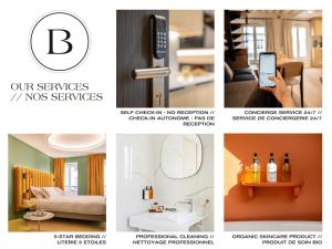 a collage of photos with a picture of a room at Beauquartier - Marais, Vertus in Paris