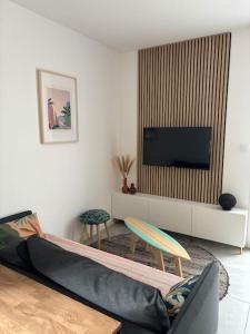 TV a/nebo společenská místnost v ubytování Spacieux appartement neuf au cœur de Bisca plage