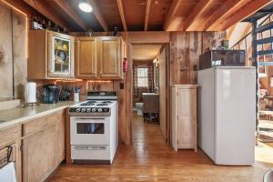 een keuken met een fornuis en een koelkast bij Tranquil Rocky Top Cabin with Mountain Views! cabin in Slanesville