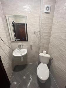 La salle de bains est pourvue de toilettes et d'un lavabo. dans l'établissement Tryavna Lake Hotel & SPA, à Tryavna