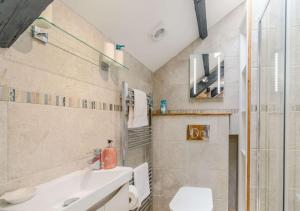 a bathroom with a sink and a toilet and a shower at Stable Cottage in Pembroke +30 photos
