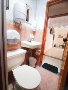 a bathroom with a toilet and a sink at Apartamento Familiar Privado 101 Con Baño Cocina Tv Wifi Sala in Salento