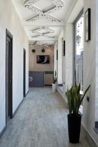 an office hallway with a potted plant and a ceiling at Amroc Hotel - Հյուրանոց Ամրոց in Noyemberyan