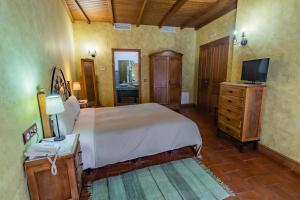 a bedroom with a large bed and a television at Hotel Rural La Sinforosa in Alange